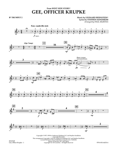 Gee, Officer Krupke (from West Side Story) (arr. Paul Murtha) - Bb Trumpet 2