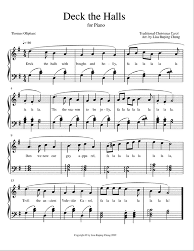 Deck the Halls for intermediate piano