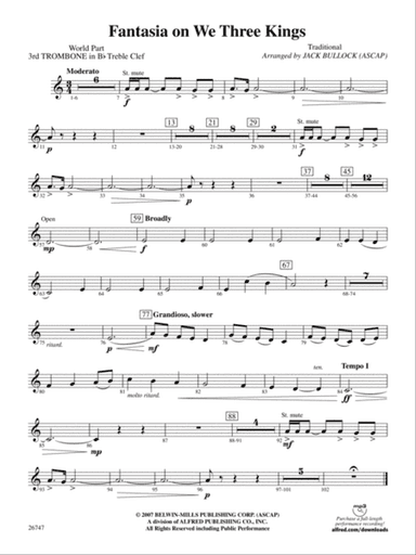 Fantasia on We Three Kings: (wp) 3rd B-flat Trombone T.C.