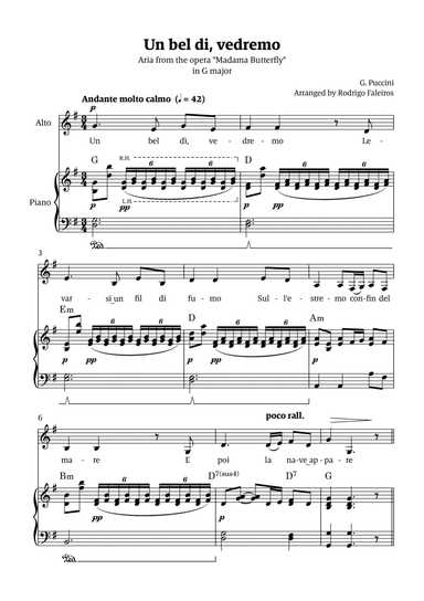 Un Bel Di Vedremo (from Madama Butterfly) - for Alto - in G major