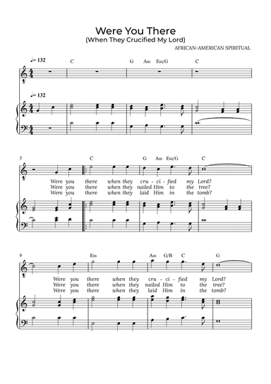 Were You There - for piano and tenor in C major with chords