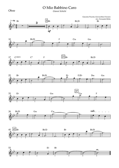 O Mio Babbino Caro (Puccini) for Oboe Solo with Chords