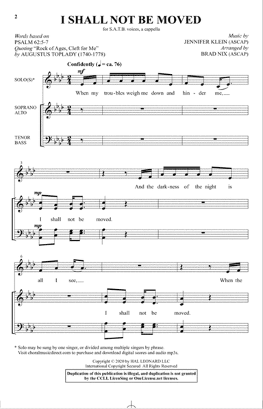 I Shall Not Be Moved (arr. Brad Nix)