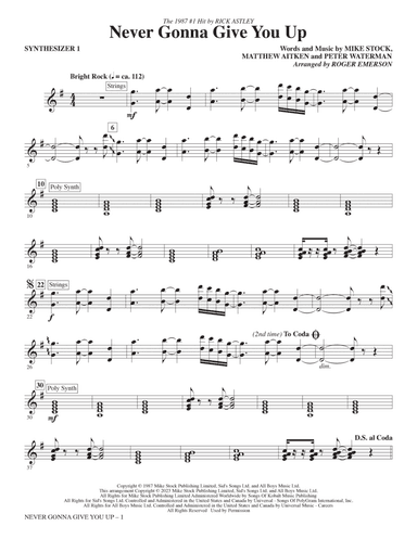 Never Gonna Give You Up (arr. Roger Emerson) - Synthesizer I