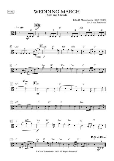 WEDDING MARCH - Viola with Chords