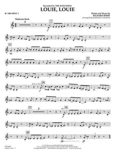 Louie, Louie (arr. Johnnie Vinson) - Bb Trumpet 1