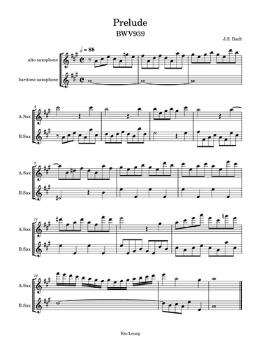 Prelude BWV 939 for alto saxophone and baritone saxophone duet