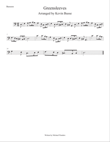 Greensleeves (Easy key of C) Bassoon