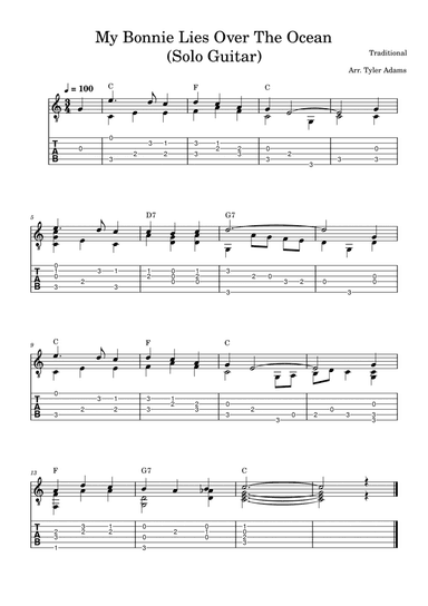 My Bonnie Lies Over The Ocean (Solo Guitar)