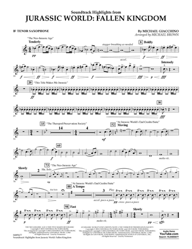 Highlights from Jurassic World: Fallen Kingdom (arr. Michael Brown) - Bb Tenor Saxophone
