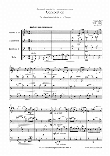 Consolation No. 5 in E Major - Brass Quartet
