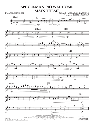 Spider-Man: No Way Home Main Theme (arr. Robert Longfield) - Eb Alto Saxophone 2