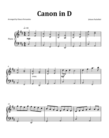 Canon by Pachelbel - Intermediate Piano Solo