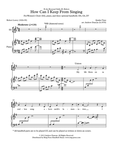 How Can I Keep from Singing - SSAA and piano