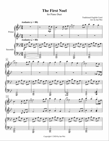 The First Noel for Piano Duet