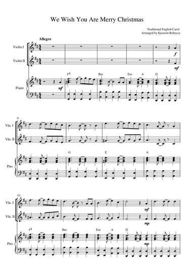 We Wish You Are Merry Christmas (for violin duet and piano accompaniment)