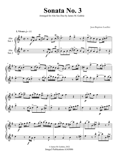 Loeillet: Sonata No. 3 for Alto Sax Duo