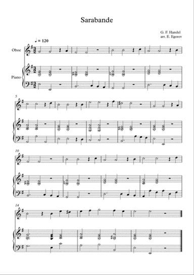Sarabande, George Frideric Handel, For Oboe & Piano