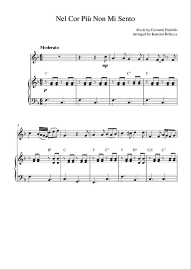Nel Cor Più Non Mi Sento (for violin solo and piano accompaniment)