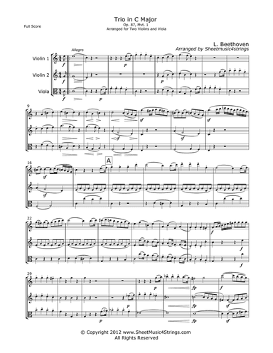 Beethoven, L. - Op. 87 Trio (Mvt. 1) for Two Violins and Viola