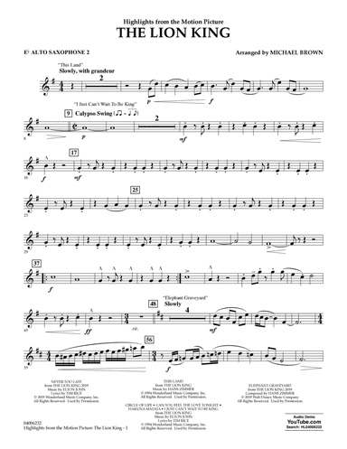 The Lion King (2019) (Highlights from the Motion Picture) - Eb Alto Saxophone 2