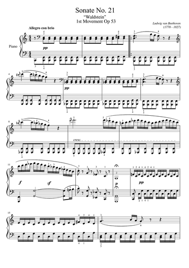 Beethoven - Sonata in C Major - Op. 53 No. 21 (“Waldstein”) - 1st Mov - Original With Fingered