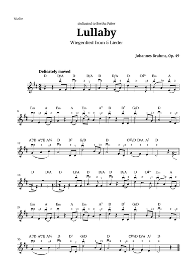 Wiegenlied (lullaby) by Brahms for Violin and Chords