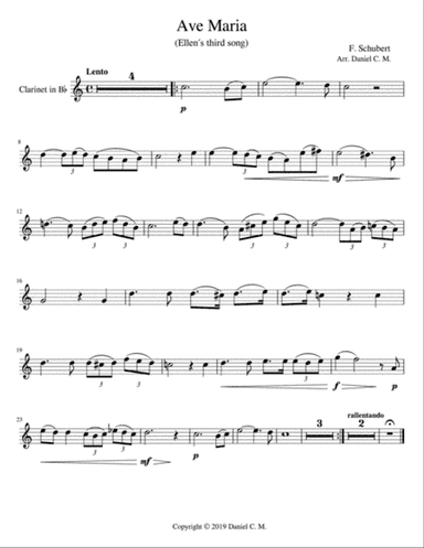 Ave Maria for B flat clarinet and piano