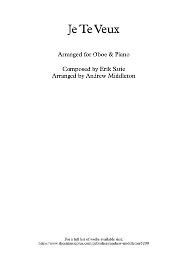 Je Te Veux arranged for Oboe and Piano