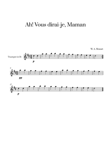 W. A. Mozart - Ah! Vous dirai-je, Maman for Trumpet in Bb Solo
