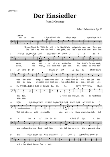 Der Einsiedler by Schumann for Low Voice and Chords