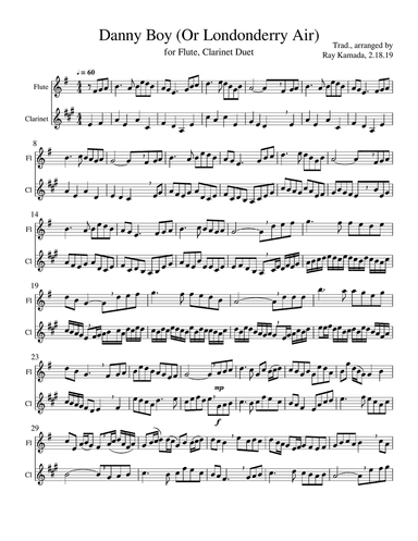 Etude for Flute/Clarinet Duet, based on Danny Boy (Londonderry Air)