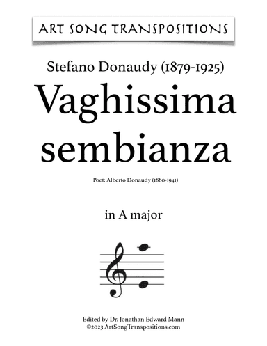 DONAUDY: Vaghissima sembianza (transposed to A major, A-flat major, and G major)