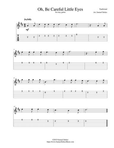 Oh, Be Careful, Little Eyes - for easy guitar with TAB