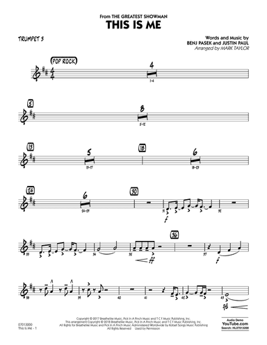 This Is Me (from The Greatest Showman) (arr. Mark Taylor) - Trumpet 3