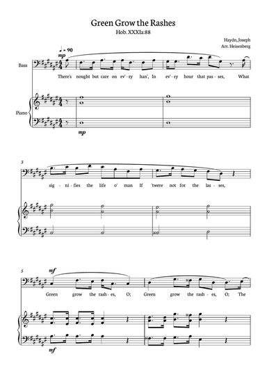 Joseph Haydn - Green Grow The Rashes for Bass with Piano in D# minor.