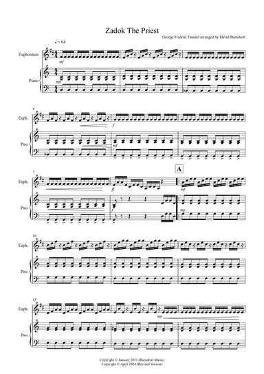 Zadok The Priest for Euphonium and Piano