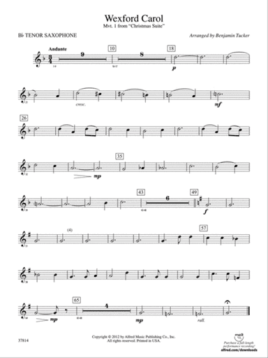 Wexford Carol: B-flat Tenor Saxophone