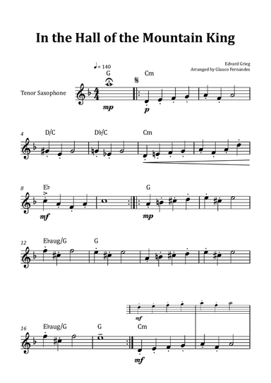 In the Hall of the Mountain King - Tenor Saxophone Solo with Chord Notation