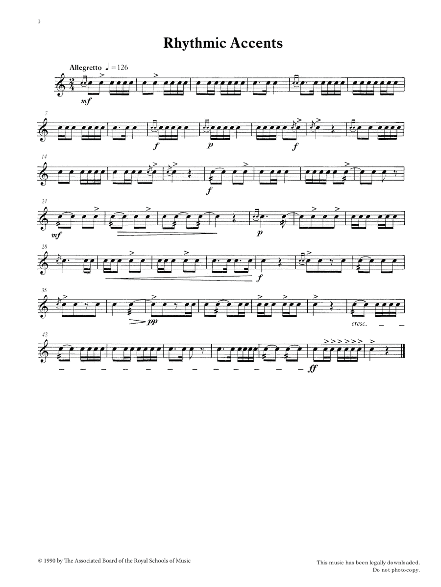 Rhythmic Accents from Graded Music for Snare Drum, Book II