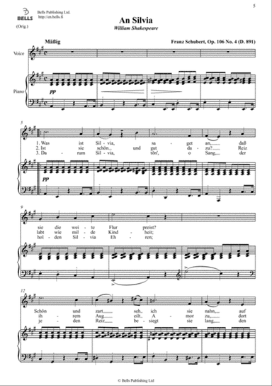 An Silvia, Op. 106 No. 4 (D. 891) (Original key. A Major)