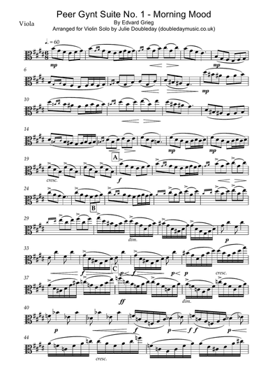 Grieg - Morning from Peer Gynt Suite for Solo Viola