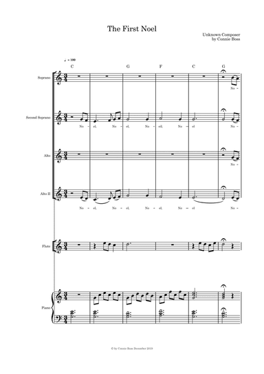 The First Noel - SSAA flute and piano