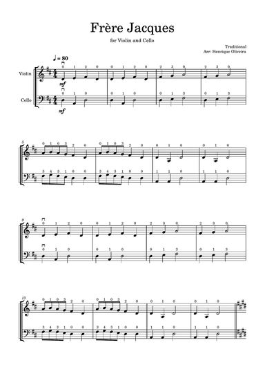Frère Jacques (Violin and Cello) - Beginner Level