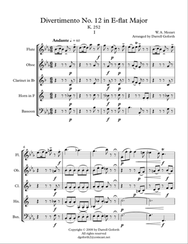 Mozart: Divertimento No. 12 in Eb Major for Wind Quintet