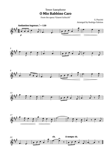 O Mio Babbino Caro - for tenor sax solo
