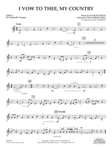 I Vow To Thee, My Country (arr. Paul Murtha) - Pt.2 - Bb Clarinet/Bb Trumpet