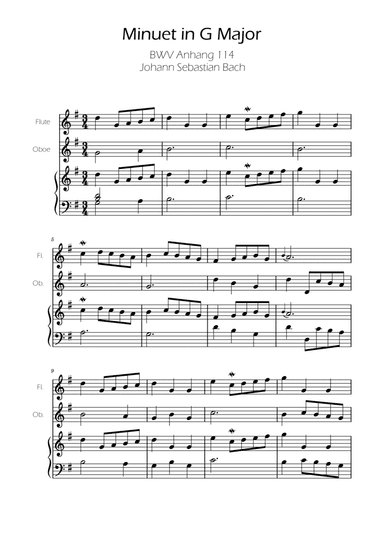 Minuet in G major BWV Anh. 114 - Bach - Flute and Oboe w/ Piano