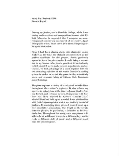 Study for Solo Clarinet