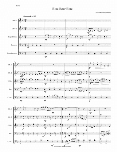 Blue Boar Blue for double-reed quintet (2 oboes, cor anglais, bassoon, contrabassoon)